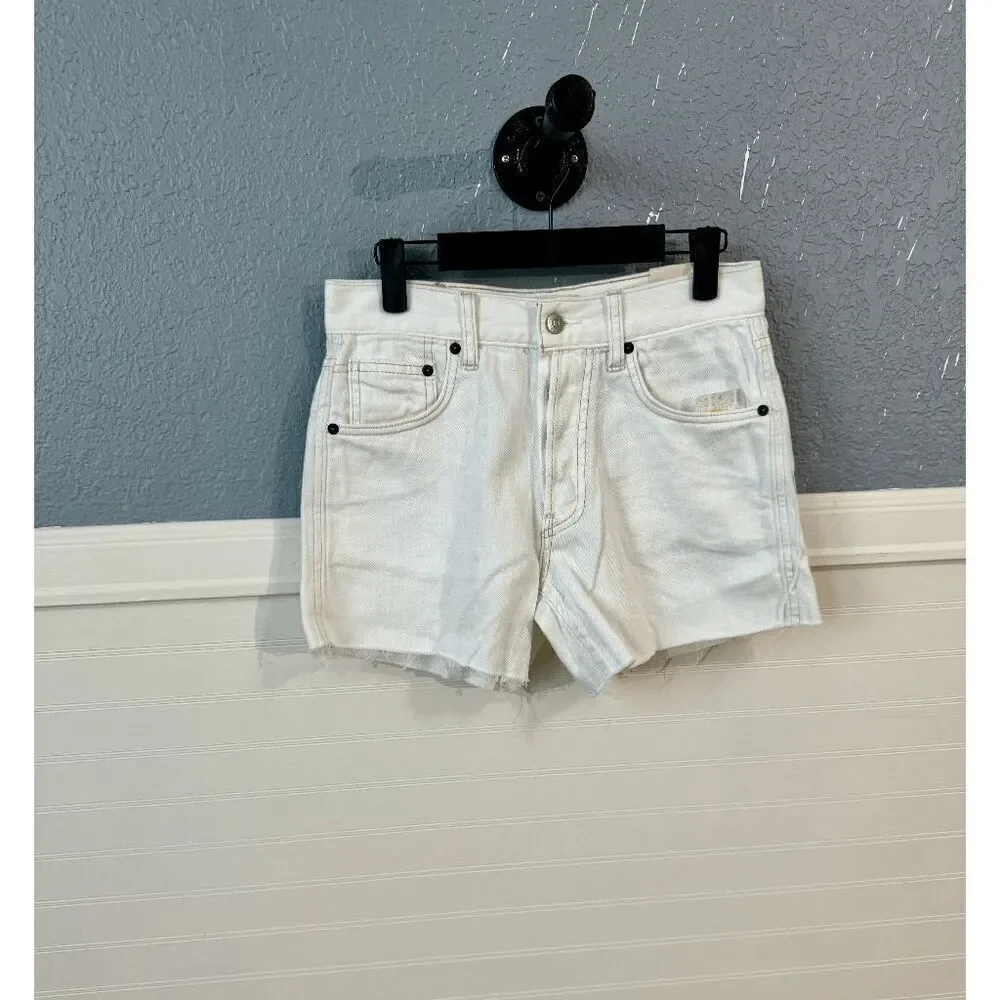 Free People Women's White Casual Beachy Solid Cut-Out Denim Jean Shorts Size 25
